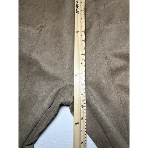 SPANX Faux Suede Tan Taupe Skinny Pull On Stretch Pants Leggings Women's LARGE - Picture 10 of 11